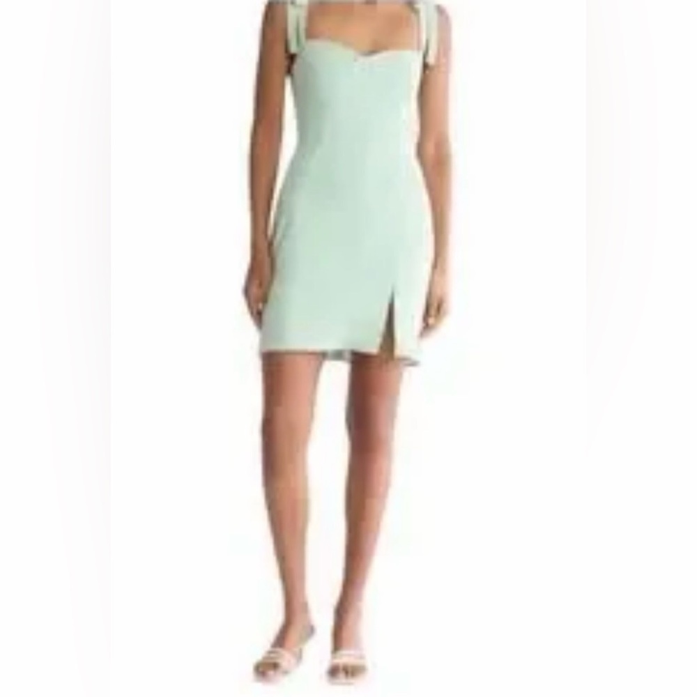 WAYF Sage Green Mini Dress Tie Strap Smocked Back Slit Soft Girl Size Small NWT - Picture 4 of 6